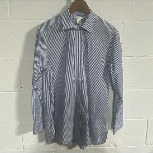H&M Women’s White|Blue 100% Cotton Striped Shirt Sz XS - Picture 1 of 4